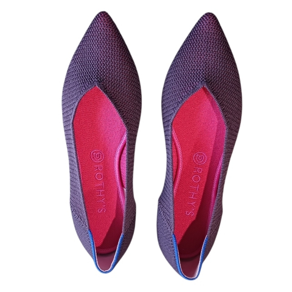Rothys The Point Lattice Stitch Flats Berry Retired FITS LIKE 9.5/10 RARE - Picture 3 of 14